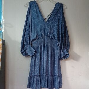 Love Stitch Elegant Blue Western Dress Silky Star Boho Mini Size S New
